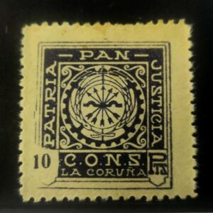 LA CORUÑA. EDIFIL 88 * 10 PTAS LILA PATRIA-PAN-JUSTICIA.