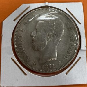AÑO 1871 5 PTAS PLATA AMADEO I * 18 * 71 PESO 24,7 GR