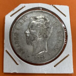 AÑO 1871. 5 PTAS PLATA " AMADEO I " DE. M *18*74 PESO 25 GR