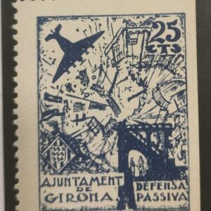 GERONA. EDIFIL 2 *. 25 CTS AZUL DEFENSA PASSIVA.