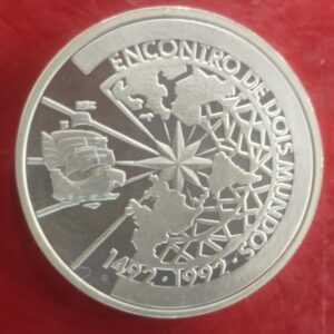 BRASIL. AÑO 1991. 500 CRUZEIROS PLATA. ENCUENTRO ENTR3E DOS MUNDOS. PESO 27,2 GR