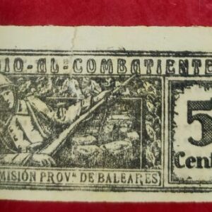 BALEARES. EDIFIL 34 *. 5 CTS NEGRO SUBSIDIO AL COMBATIENTE USADO MEDIANTE CORTE