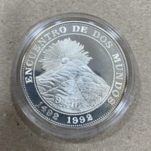 BOLIVIA. AÑO 1991. 10 BOLIVIANOS PLATA " ENCUENTRO ENTRE DOS MUNDOS ". PESO 27 GR