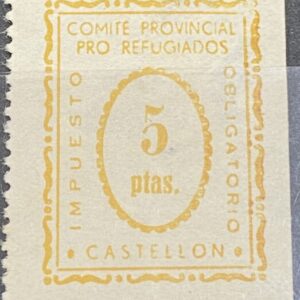 CASTELLÓN. EDIFIL 032 * .  5 PTAS AMARILLO COMITE PROVINCIAL PRO REFUGIADOS