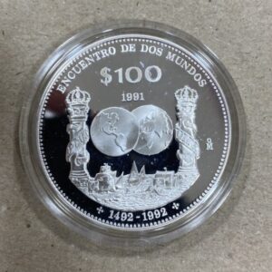 MEXICO. AÑO 1991. 100 PESOS PLATA " ENCUENTRO ENTRE DOS MUNDOS ".PESO 27 GR