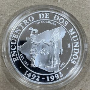 NICARAGUA. AÑO 1991. 1 CÓRDOBA PLATA " ENCUENTRO ENTRE DOS MUNDOS ". PESO 27 GR