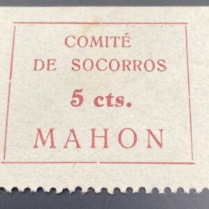 MAHÓN ( BALEARES ). EDIFIL 30* 5 C T CARMIN COMITE DE SOCORROS BONITO Y RARO SELLO