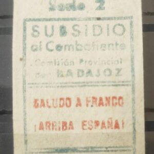 BADAJOZ. EDIFIL N/C *. 10 CTS VERDE SUBSIDIO AL COMBATIENTE