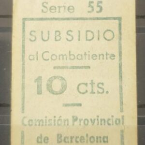 BARCELONA. EDIFIL 100*. 10 CTS VERDE SUBSIDIO AL COMBATIENTE CON NUMERACIÓN.