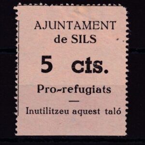 SILS (GERONA). EDIFIL 1*. 5 CTS NEGRO S ROSA PRO REFUGIATS.