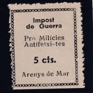 ARENYS DE MAR (BARCELONA). EDIFIL 4 *. 5 CTS NEGRO MILICIES ANTIFEIXISTE