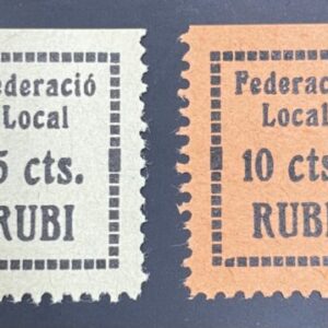 RUBI (BARCELONA). EDIFIL 1/2*. 5 Y 10 CTS FEDERACIÓ LOCAL RUBI