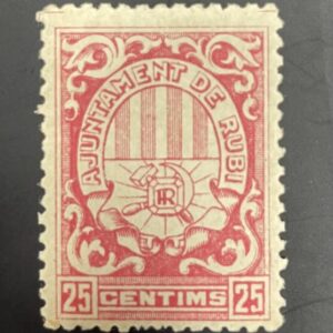 RUBI (BARCELONA). EDIFIL 7*. 25CTS ROJO.