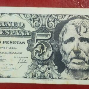 EDIFIL 454a. 5 PTAS 12 DE ABRIL DE 1947 SERIE A SONSERVACIÓN MBC-