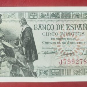 EDIFIL 449a. 5 PTAS 15 DE JUNIO DE 1945 SERIE J. COMSERVACIÓN MBC.