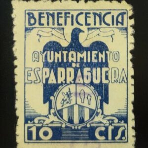ESPARRAGUERA (BARCELONA). EDIFIL 2  US. 10 CTS AZUL BENEFICENCIA.
