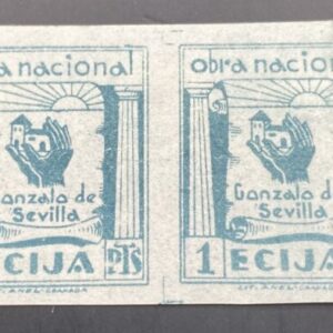 ECIJA ( SEVILLA ). EDIFIL  9 *.  1 PTA VERDE GRIS OBRA NACIONAL.