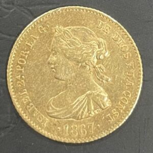 AÑO 1867. ISABEL II. 4 ESCUDOS ORO. MADRID. PESO 3,3 GR