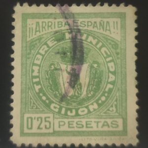 GIJÓN (ASTURIAS). EDIFIL 3 US. 25 CTS VERDE TIMBRE MUNIPAL.
