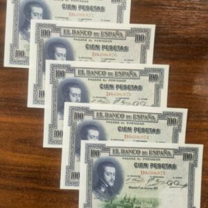 EDIFIL 350. 100 PTAS 1 DE JULIO DE 1925 SERIE D. LOTE DE 5 BILLETES.