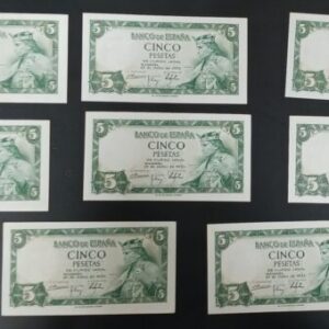 ESPAÑA.EDIFIL466 a. 5 PTAS  22 DE JULIO 1954 SERIE H. LOTE DE 8 BILLETES.