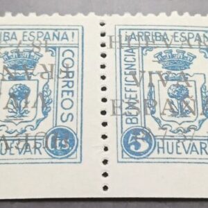 HUEVAR ( SEVILLA ). EDIFIL N/C *. 5 CTS  AZUL Y GRIS PAREJA CAPICUA.