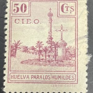 HUELVA. EDIFIL 45*. 50 CTS VIOLETA USADA. "HUELVA PARA LOS HUMILDES"