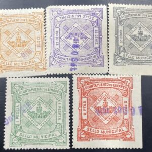 LINARES (JAEN). EDIFIL N/C. 5 SELLOS MUNICIPALES DESDE 10 CTS HASTA 2 PTAS