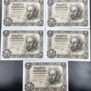 EDIFIL 461a. 1 PTA 19 NOVIEMBRE 1951 SERIE C. LOTE DE 5 BILLETES SIN CIRCULAR