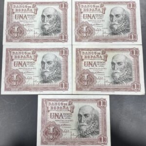 EDIFIL 465a. 1 PTA 22 JULIO 1953. LOTE DE 5 BILLETES SIN CIRCULAR.