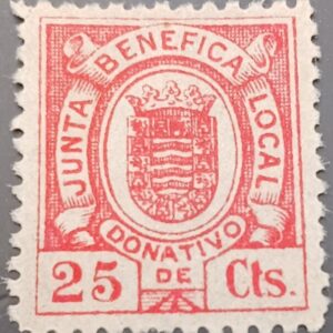 JEREZ DE LA FRONTERA ( CÁDIZ ) EDIFIL 6*. 25 CTS ROJO JUNTA BENÉFICA LOCAL
