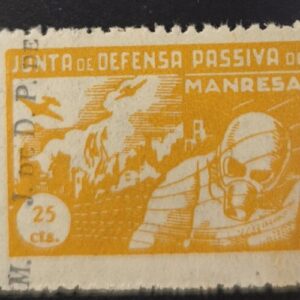 MANRESA (BARCELONA). EDIFIL 13 *. 25 CTS NARANJA JUNTA DE DEFENSA PASIVA.
