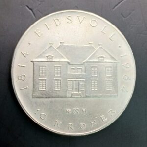 NORUEGA. AÑO 1964 10 CORONA PLATA " SESQUICENTENARIO DE LA CONSTITUCIÓN ". PESO 20 GR