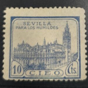 SEVILLA. EDIFIL 93 *. 10 CTS AZUL PARA LOS HUMILDES.