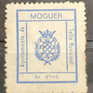 MOGUER (HUELVA). EDIFIL NO CATALOGADO. 25 PTAS AZUL SELLO MUNICIPAL.