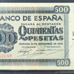 EDIFIL 422a. 500 PTAS SERIE B, 21 DE NOVIEMBER DE 1936. CONSERVACIÓN BC.