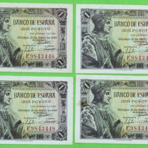 EDIFIL 447a. 1 PTA 21 DE MAYO DE 1943. LOTE DE 4 BILLETES CORRELATIVOS.