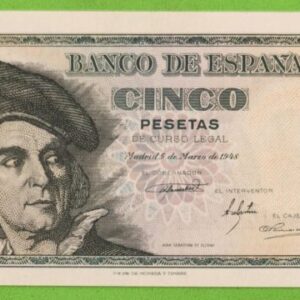 EDIFIL 455a. 5 PTAS 15 DE MARZO 1948 SERIE A SIN CIRCULAR.