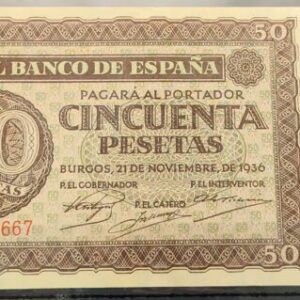 EDIFIL 420 a. 5O PTAS 21 DE NOVIEMBRE 1936 SERIE F. CONSERVACIÓN MBC.