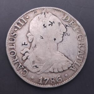 AÑO 1786. CARLOS III 8 REALES PLATA MEXICO RESELLOS ORIENTALES. PESO 26,7 GR