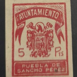PUEBLA DE SANCHO PEREZ (BADAJOZ). EDIFIL N/C *. 5 PTAS ROJO AYUNTAMIENTO.