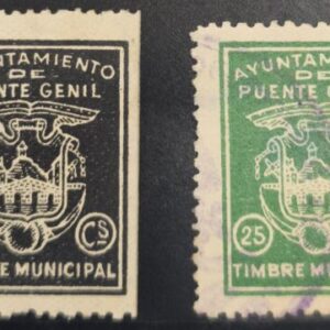 PUENTE GENIL (CÓRDOBA). EDIFIL NO CATALOGADO. 15 Y 25 CTS TIMBRE MUNICIPAL.