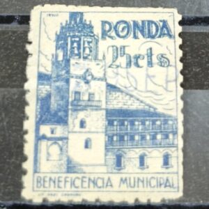 RONDA (MÁLAGA). EDIFIL 9 *. 25 CTS AZUL BENEFICENCIA MUNICIPAL.
