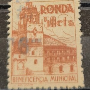 RONDA (MÁLAGA). EDIFIL 10 *. 50 CTS NARANJA BENEFICENCIA MUNICIPAL.