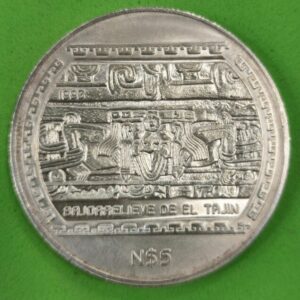MEXICO. AÑO 1993. 5 PESOS PLATA BAJOAAELIEVE DE EL TAJIN. PESO 31,10 GR