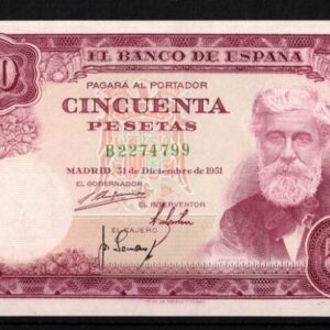 EDIFIL 462a 50 PTAS 31 DE DICIEMBRE DE 1951 SIN CIRCULAR