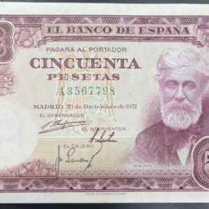 EDIFIL 462a. 50 PTAS 31 DICIEMBRE 1951 SERIE A, CONSERVACIÓN EBC.