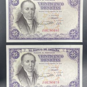 EDIFIL 450a. 25 PTAS 19 FEBRERO 1945 PAREJA CORRELATIVA SERIE J.