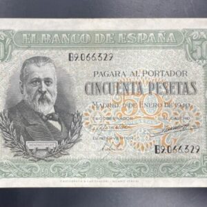 EDIFIL 437a. 50 PTAS 9 ENERO 1940 SERIE B CONSERVACIÓN EBC.