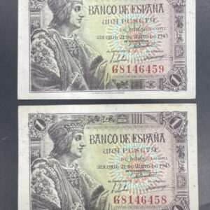 EDIFIL 447a. 1 PTA 21 DE MAYO 1943 SERIE G. PAREJA CORRELATIVA CONSERVACIÓN EBC+